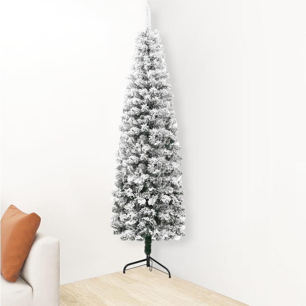 vidaXL Slim Artificial Half Christmas Tree with Flocked Snow 94.5". Picture 3