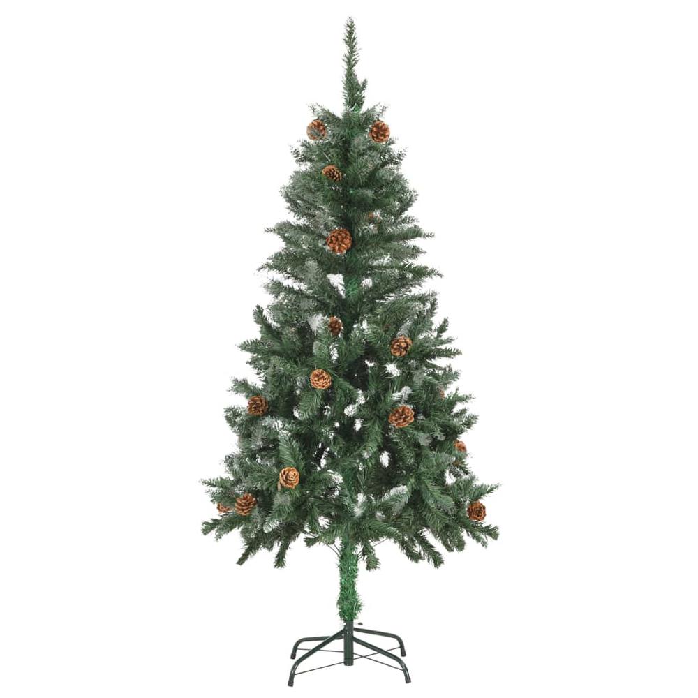 vidaXL Artificial Christmas Tree with Pine Cones and White Glitter 59.1". Picture 2