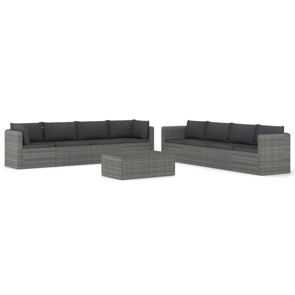 vidaXL 9 Piece Patio Lounge Set with Cushions Poly Rattan Gray, 3059495. Picture 2