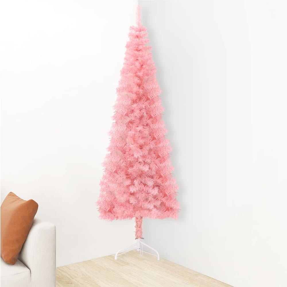 vidaXL Slim Artificial Half Christmas Tree with Stand Pink 47.2". Picture 3