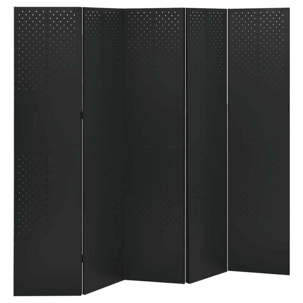 vidaXL 5-Panel Room Dividers 2 pcs Black 78.7"x70.9" Steel. Picture 2
