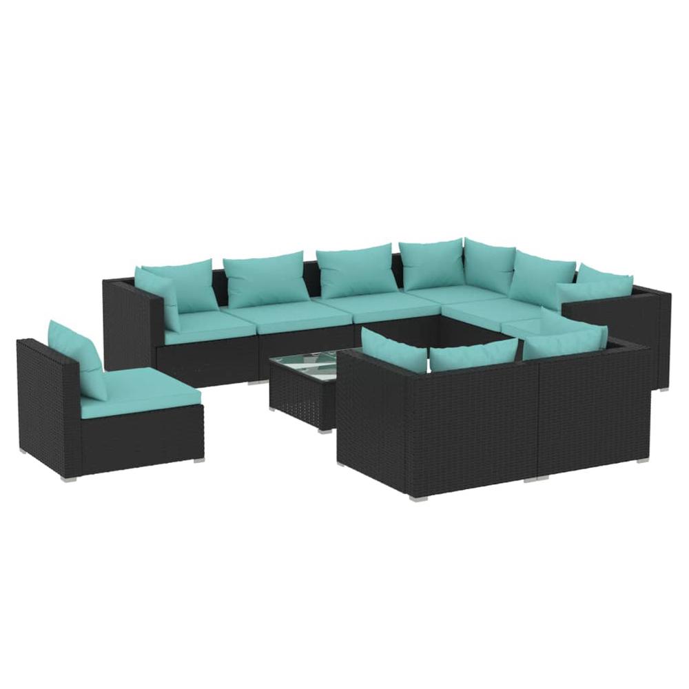 vidaXL 10 Piece Patio Lounge Set with Cushions Poly Rattan Black, 3102649. Picture 2