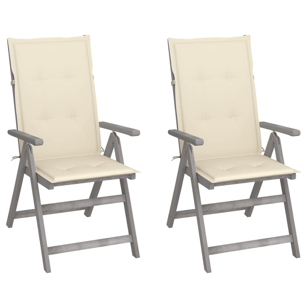 vidaXL Patio Reclining Chairs 2 pcs with Cushions Solid Acacia Wood, 3064700. Picture 1