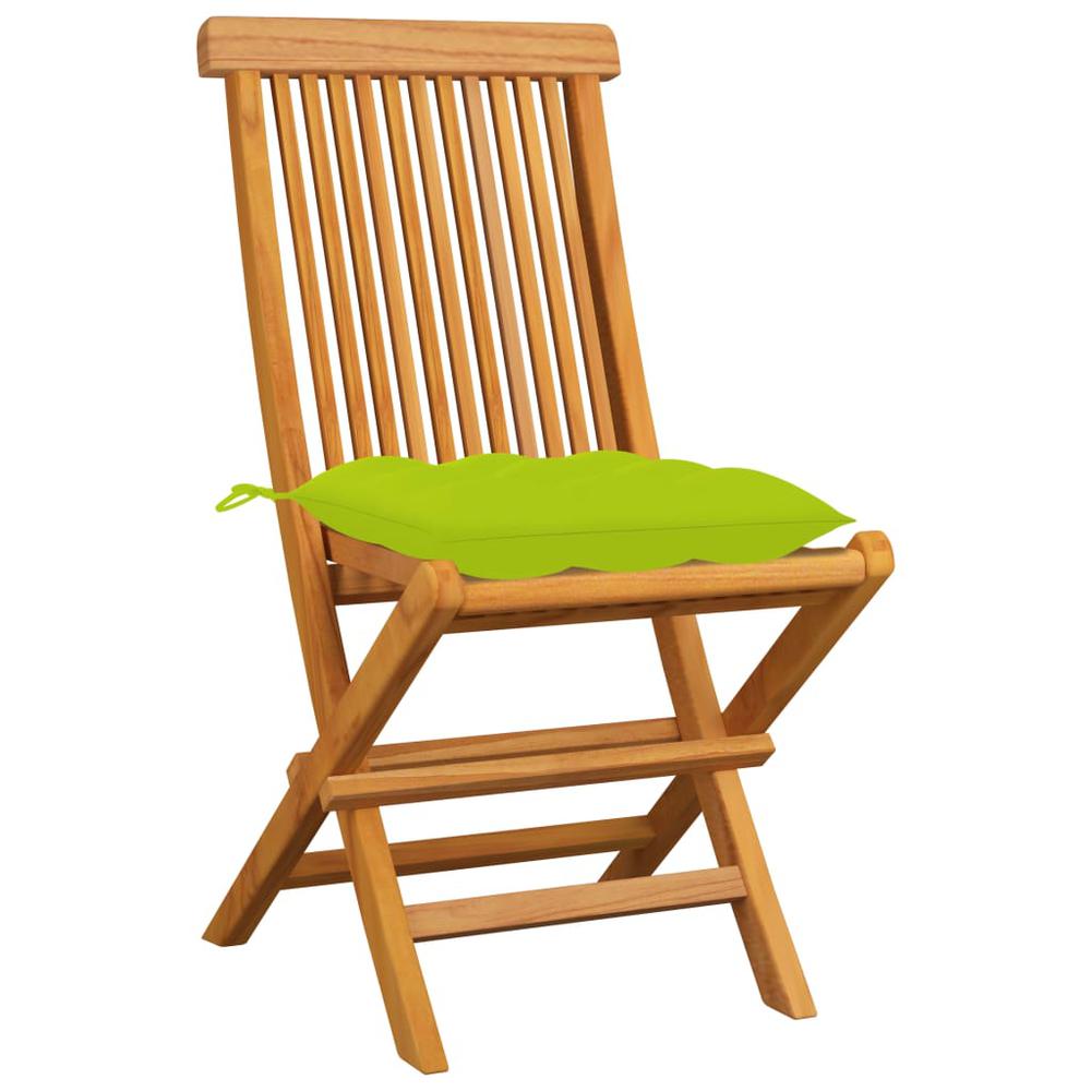 vidaXL Patio Chairs with Bright Green Cushions 4 pcs Solid Teak Wood, 3062594. Picture 2