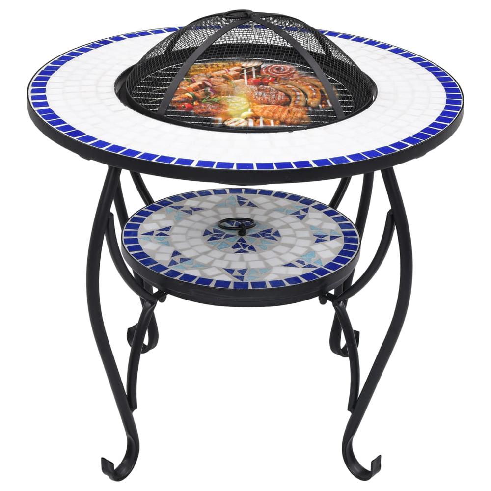 vidaXL Mosaic Fire Pit Table Blue and White 26.8" Ceramic, 46724. Picture 3