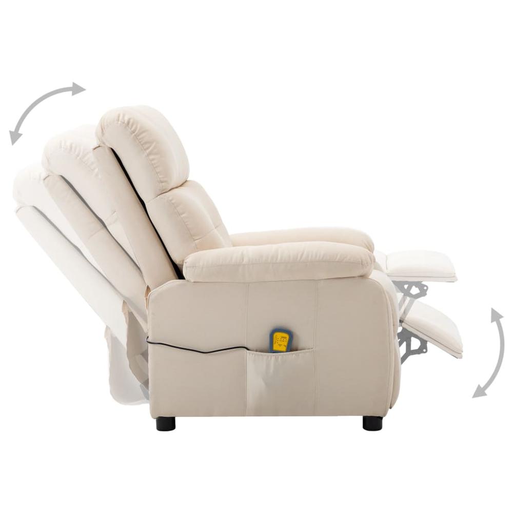 vidaXL Massage Recliner Chair Cream Fabric. Picture 3
