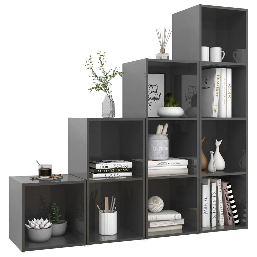 vidaXL 4 Piece TV Cabinet Set High Gloss Gray Engineered Wood, 3080077. Picture 3