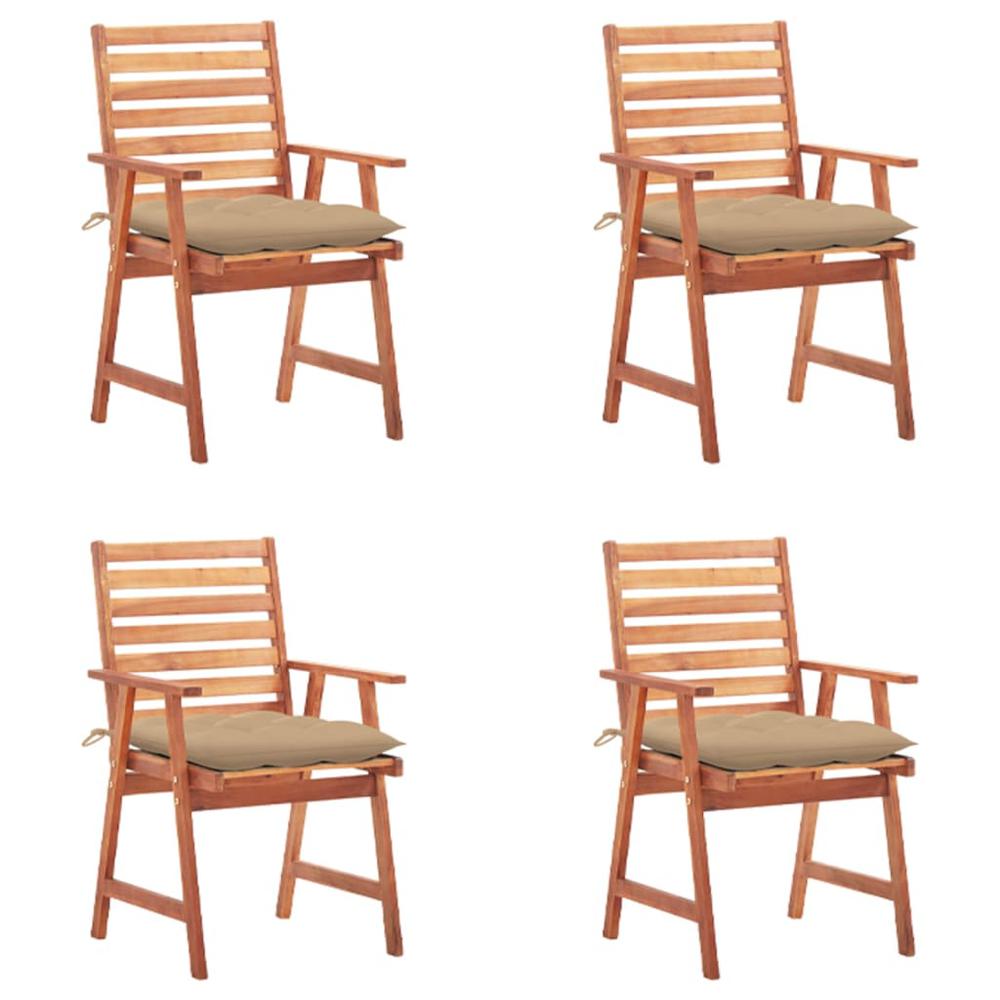 vidaXL Patio Dining Chairs 4 pcs with Cushions Solid Acacia Wood, 3078338. Picture 1