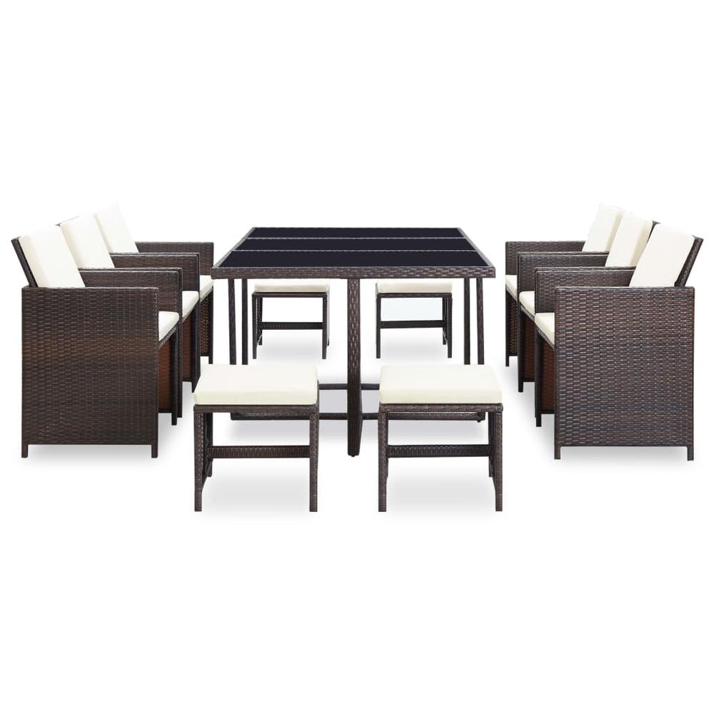 vidaXL 11 Piece Outdoor Dining Set with Cushions Poly Rattan Brown, 42527. Picture 2