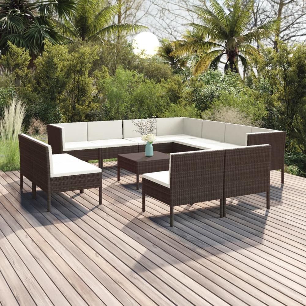 vidaXL 12 Piece Patio Lounge Set with Cushions Poly Rattan Brown, 3094479. Picture 1