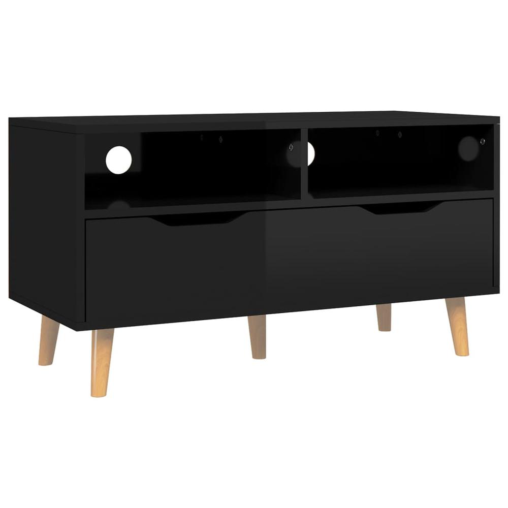 vidaXL TV Cabinet High Gloss Black 35.4"x15.7"x19.1" Engineered Wood. Picture 2