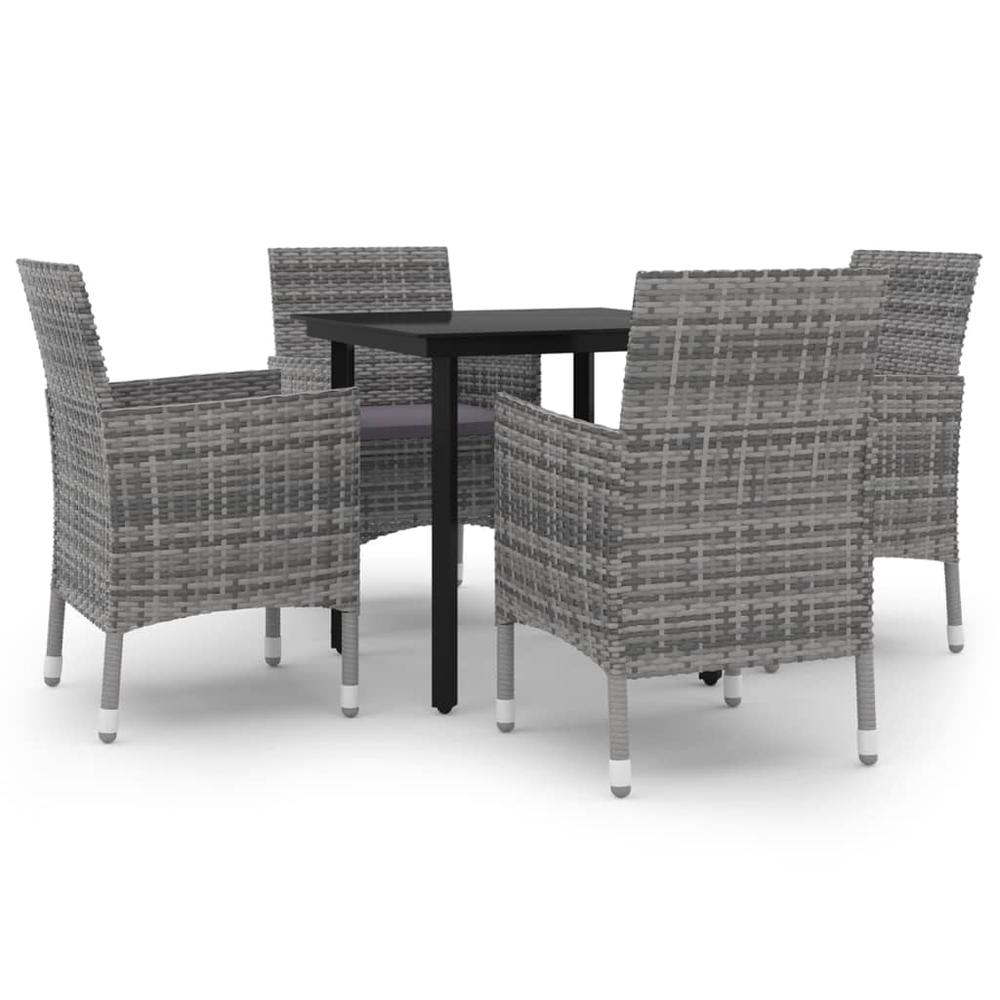 vidaXL 5 Piece Patio Dining Set with Cushions Poly Rattan and Glass, 3099692. Picture 2