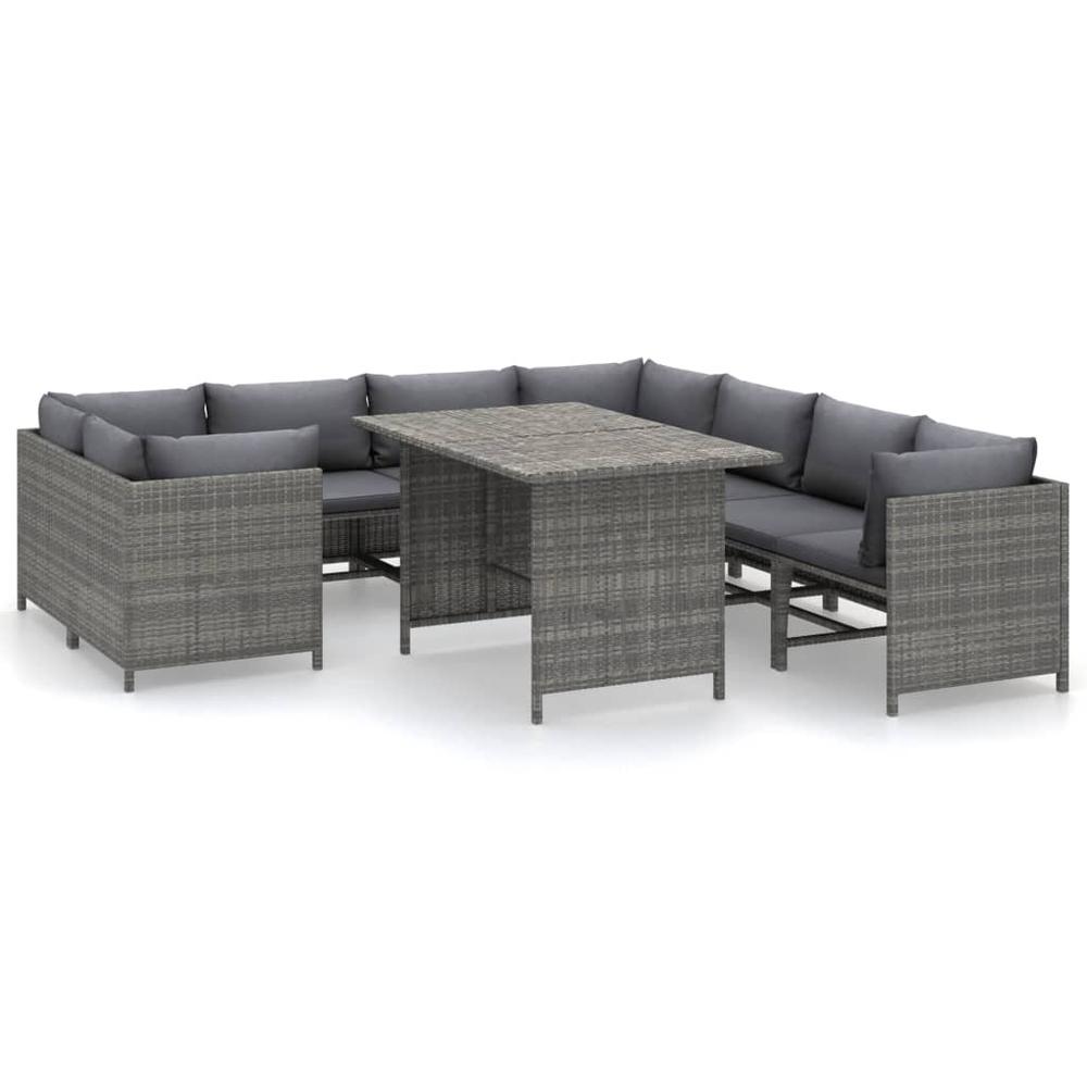 vidaXL 9 Piece Patio Lounge Set with Cushions Poly Rattan Gray, 3059772. Picture 1