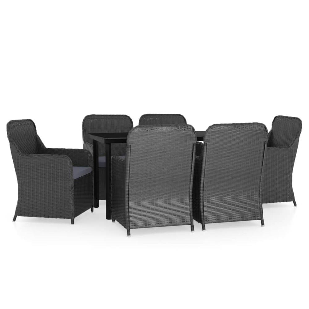 vidaXL 7 Piece Patio Dining Set with Cushions Black, 3099532. Picture 2