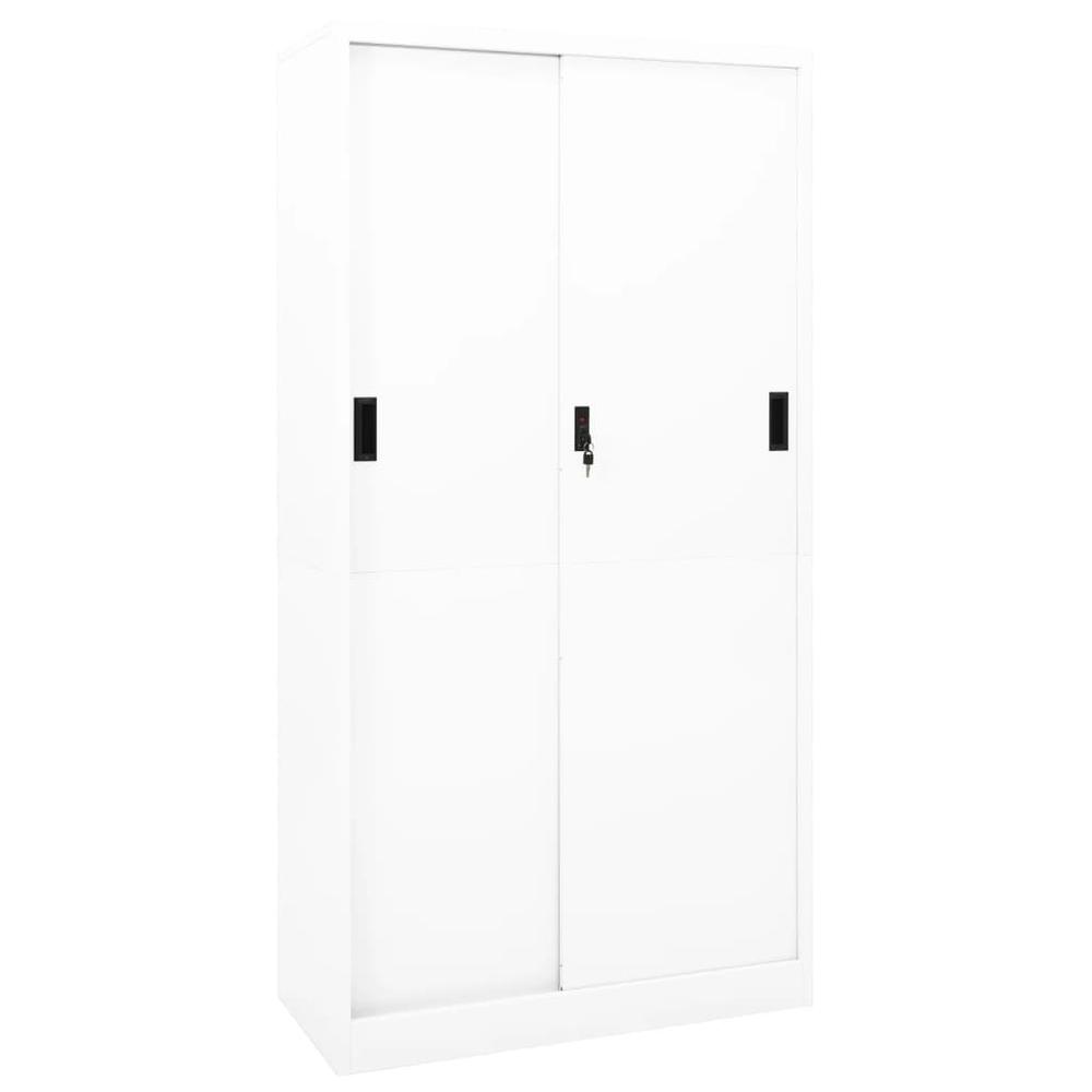 vidaXL Office Cabinet with Sliding Door White 35.4"x15.7"x70.9" Steel, 335958. Picture 1