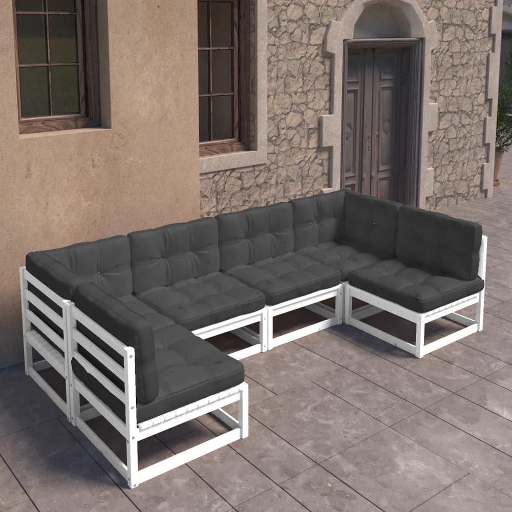 vidaXL 6 Piece Patio Lounge Set with Cushions White Solid Pinewood, 3077175. Picture 1