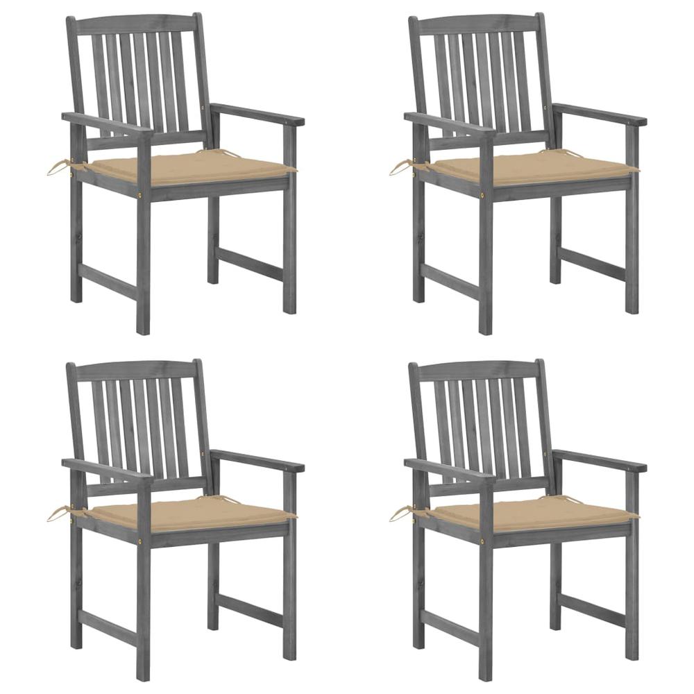 vidaXL Patio Chairs with Cushions 4 pcs Gray Solid Acacia Wood, 3061228. Picture 1