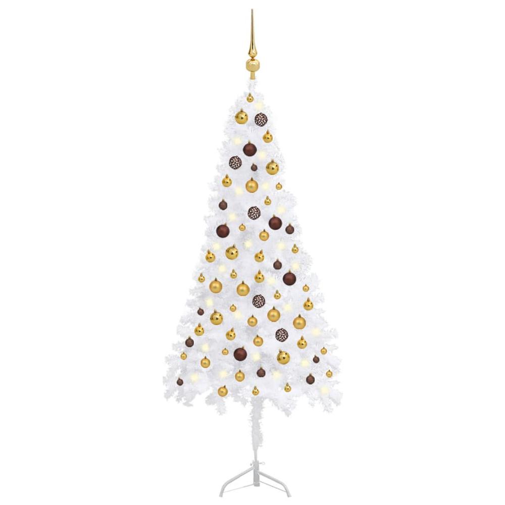 vidaXL Corner Artificial Christmas Tree LEDs&Ball Set White 59.1" PVC, 3077948. Picture 1