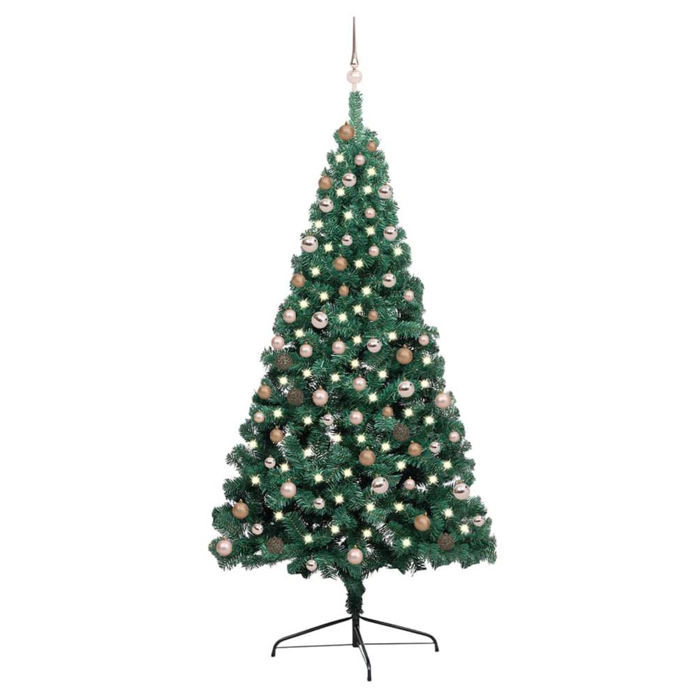 vidaXL Artificial Half Christmas Tree with LEDs&Ball Set Green 82.7", 3077566. Picture 1