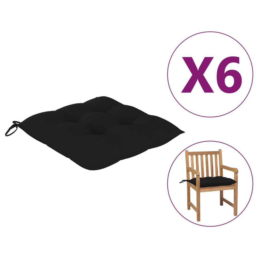 vidaXL Chair Cushions 6 pcs Black 19.7"x19.7"x2.8" Fabric. Picture 1