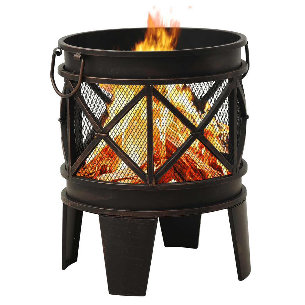 vidaXL Rustic Fire Pit with Poker Î¦16.5"21.3" Steell. Picture 3
