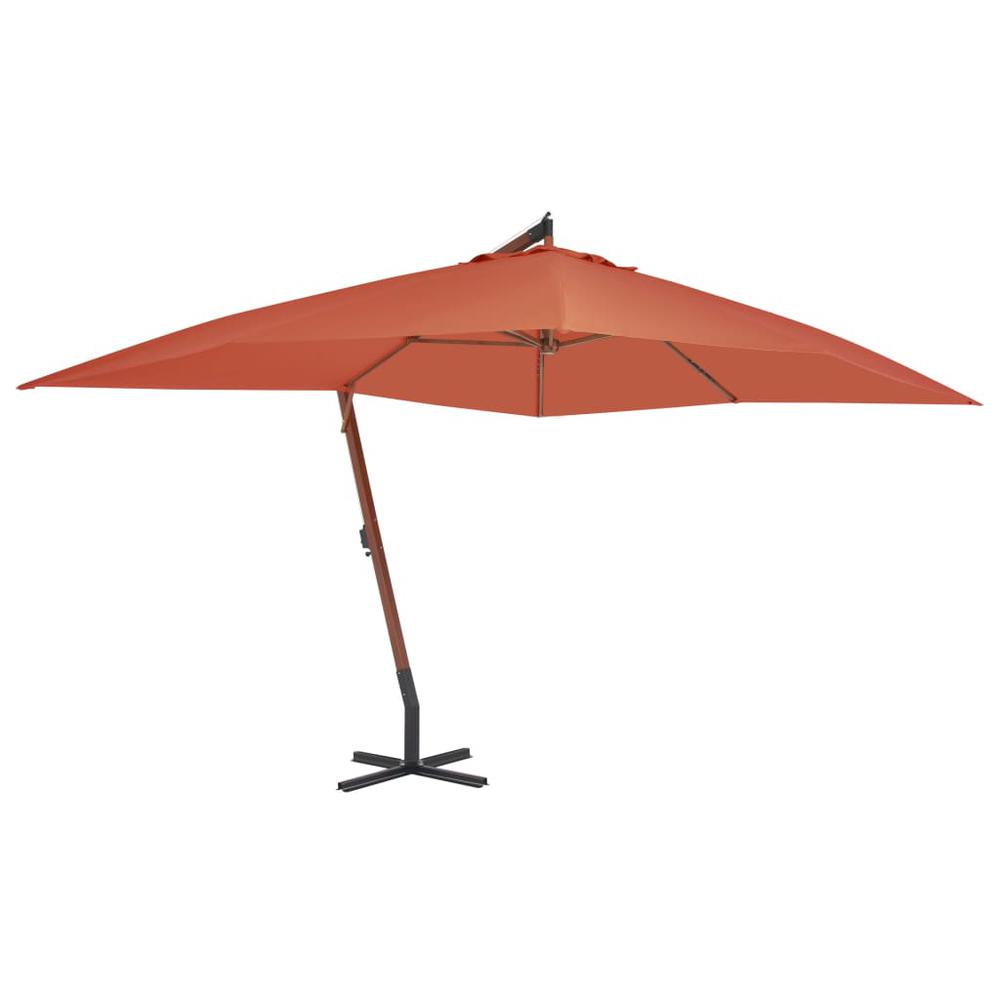 vidaXL Cantilever Umbrella with Wooden Pole 157.5"x118.1" Terracotta. Picture 1