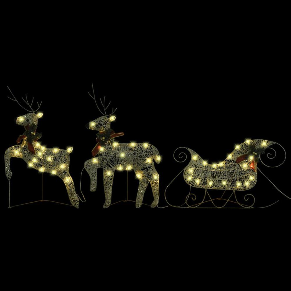 vidaXL Reindeer & Sleigh Christmas Decoration 60 LEDs Outdoor Gold. Picture 3