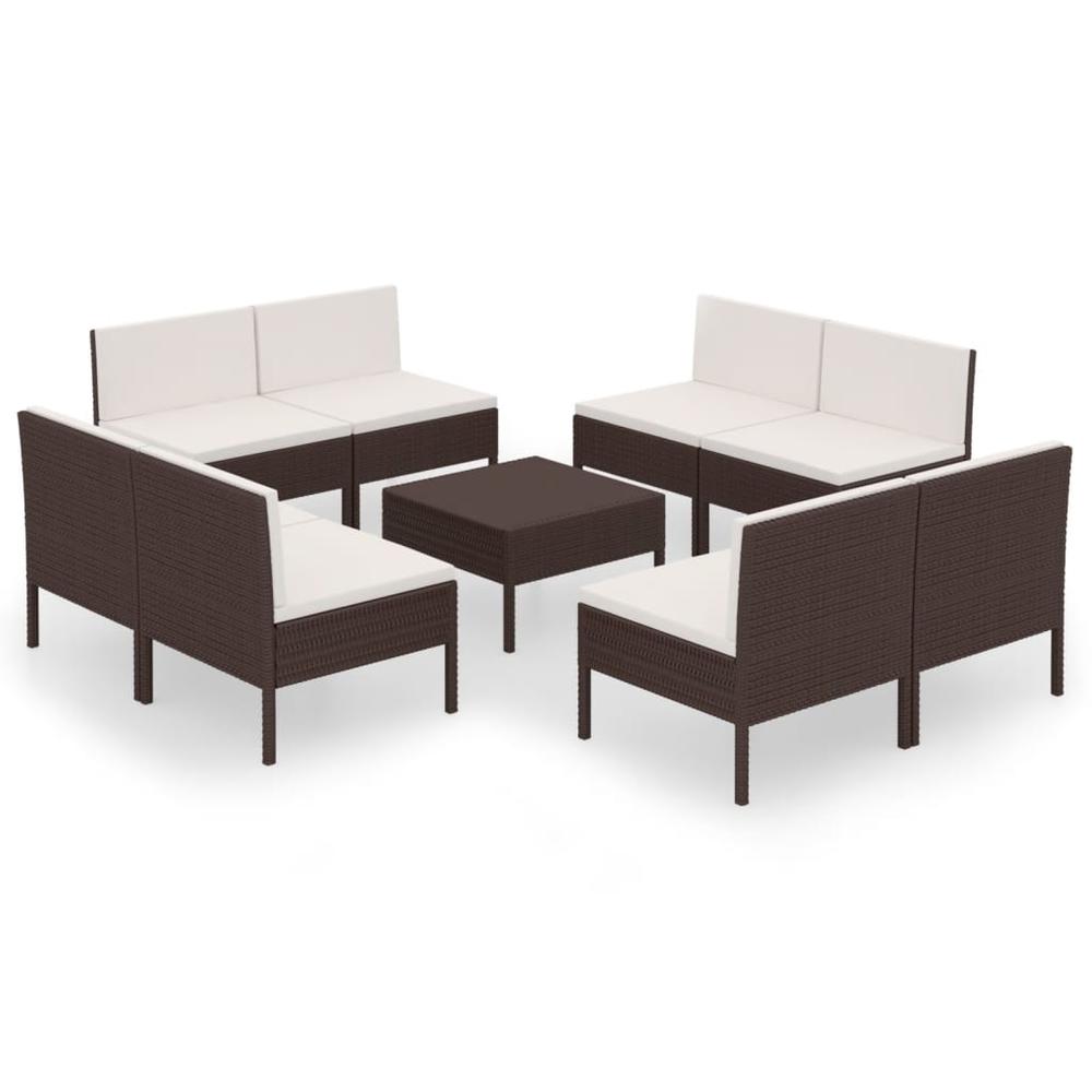 vidaXL 9 Piece Patio Lounge Set with Cushions Poly Rattan Brown, 3094315. Picture 2