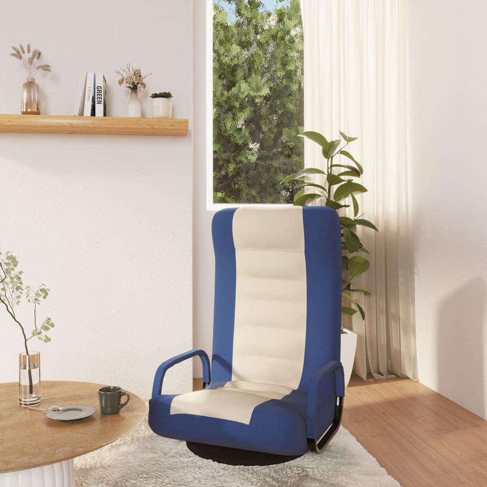 vidaXL Swivel Floor Chair Blue and Cream Fabric. Picture 1