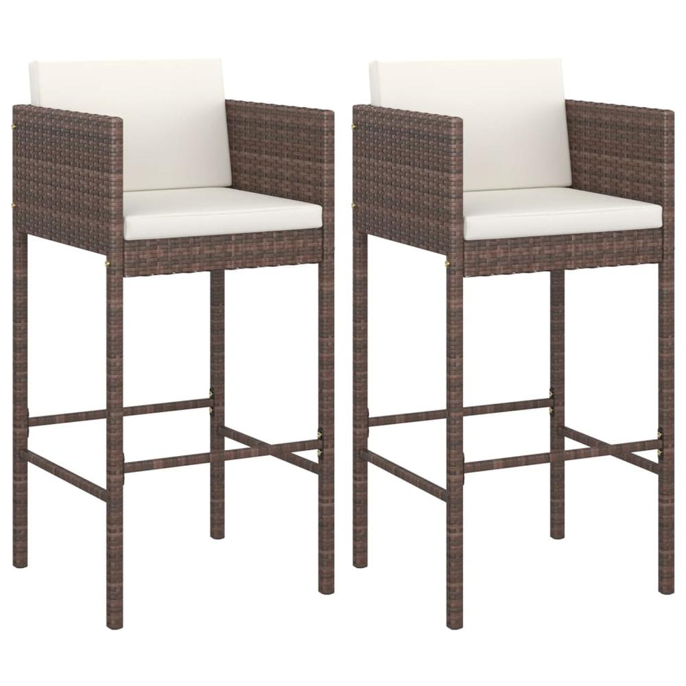 vidaXL Bar Stools 2 pcs with Cushions Brown Poly Rattan. Picture 2