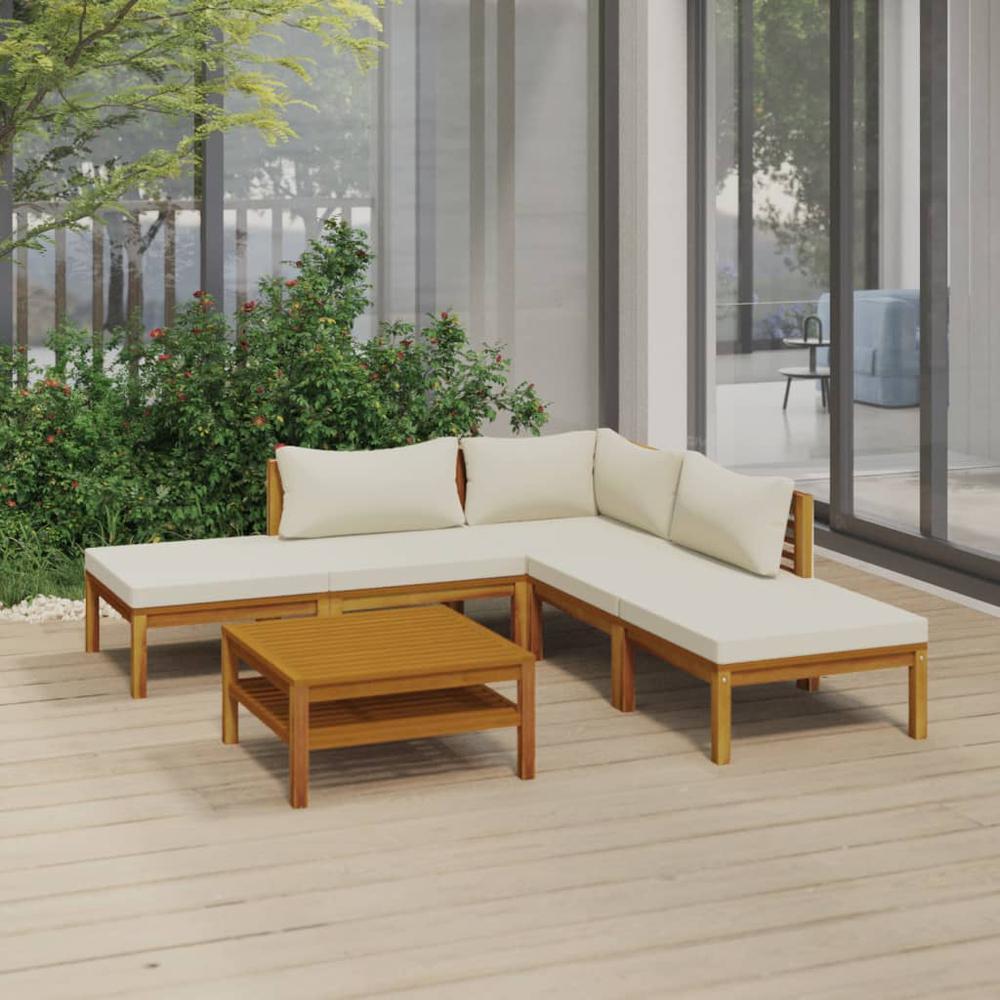 vidaXL 6 Piece Patio Lounge Set with Cream Cushion Solid Acacia Wood, 3086924. Picture 1
