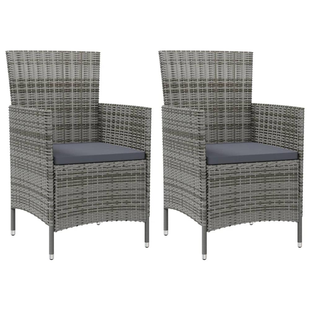 vidaXL Patio Chairs with Cushions 2 pcs Poly Rattan Gray. Picture 1