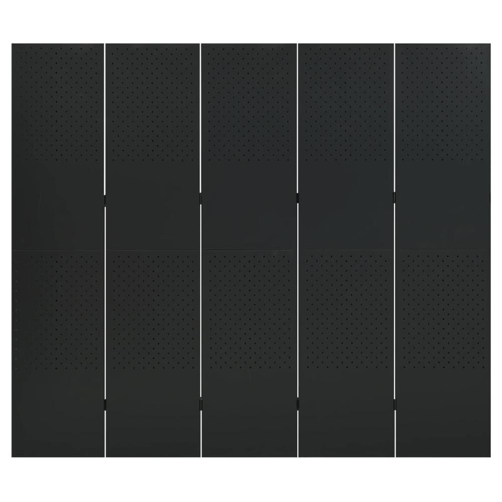 vidaXL 5-Panel Room Dividers 2 pcs Black 78.7"x70.9" Steel. Picture 4