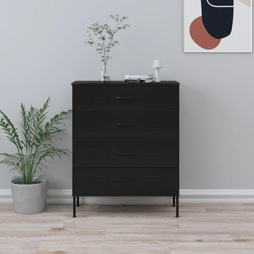 vidaXL Chest of Drawers Black 31.5"x13.8"x40" Steel. Picture 1