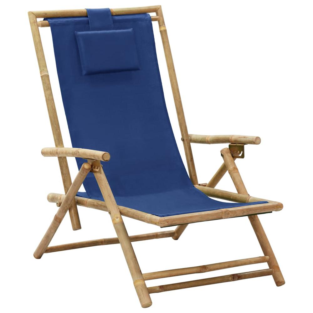 vidaXL Reclining Relaxing Chair Navy Blue Bamboo and Fabric. Picture 1