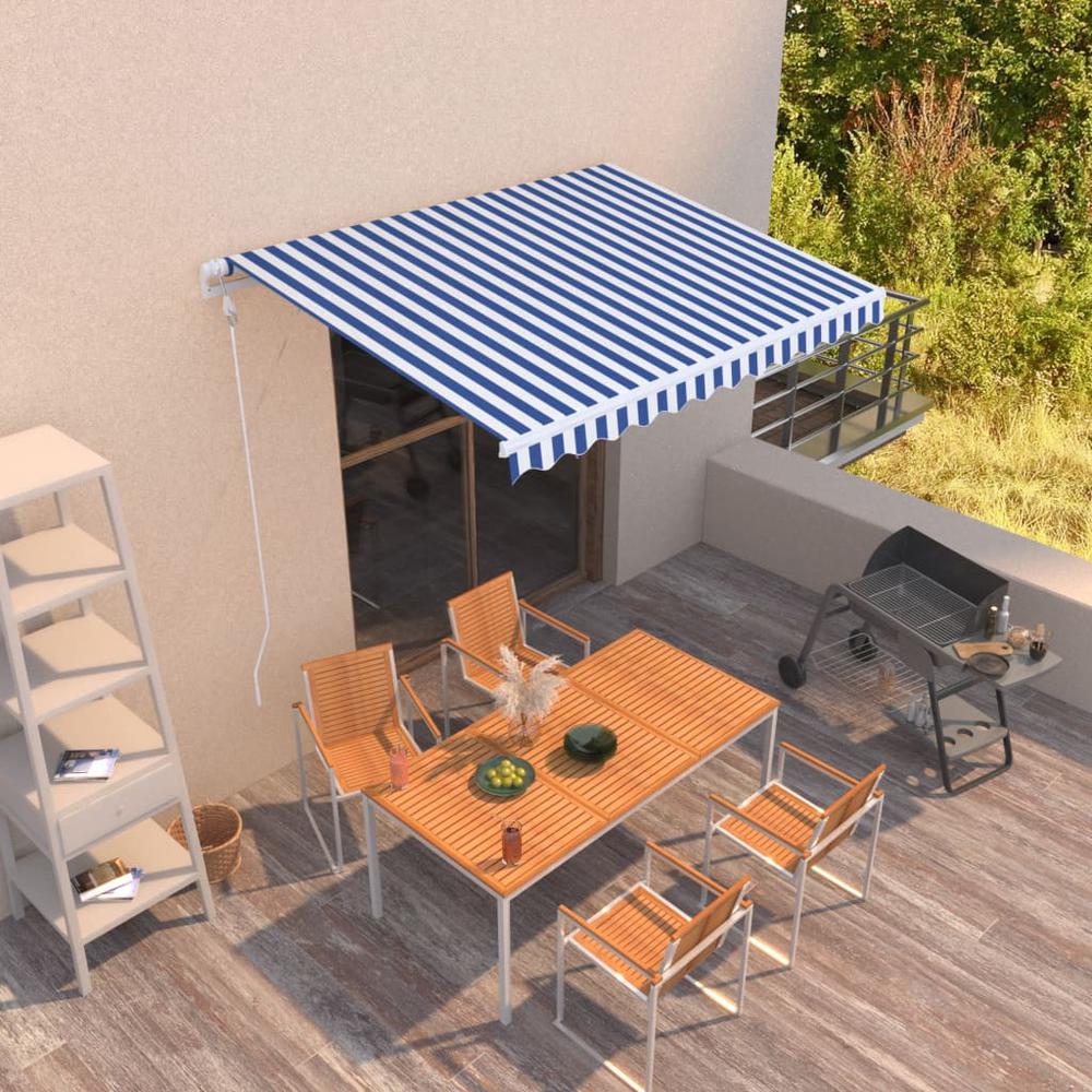 vidaXL Automatic Retractable Awning 118.1"x98.4" Blue and White. Picture 1