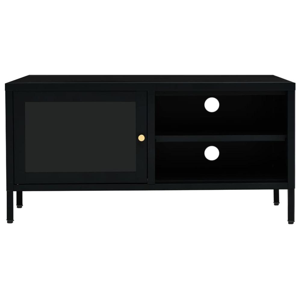 vidaXL TV Cabinet Black 35.4"x11.8"x17.3" Steel and Glass. Picture 3