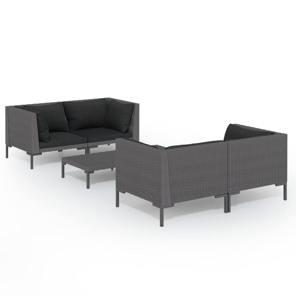 vidaXL 5 Piece Patio Lounge Set with Cushions Poly Rattan Dark Gray, 3099798. Picture 2