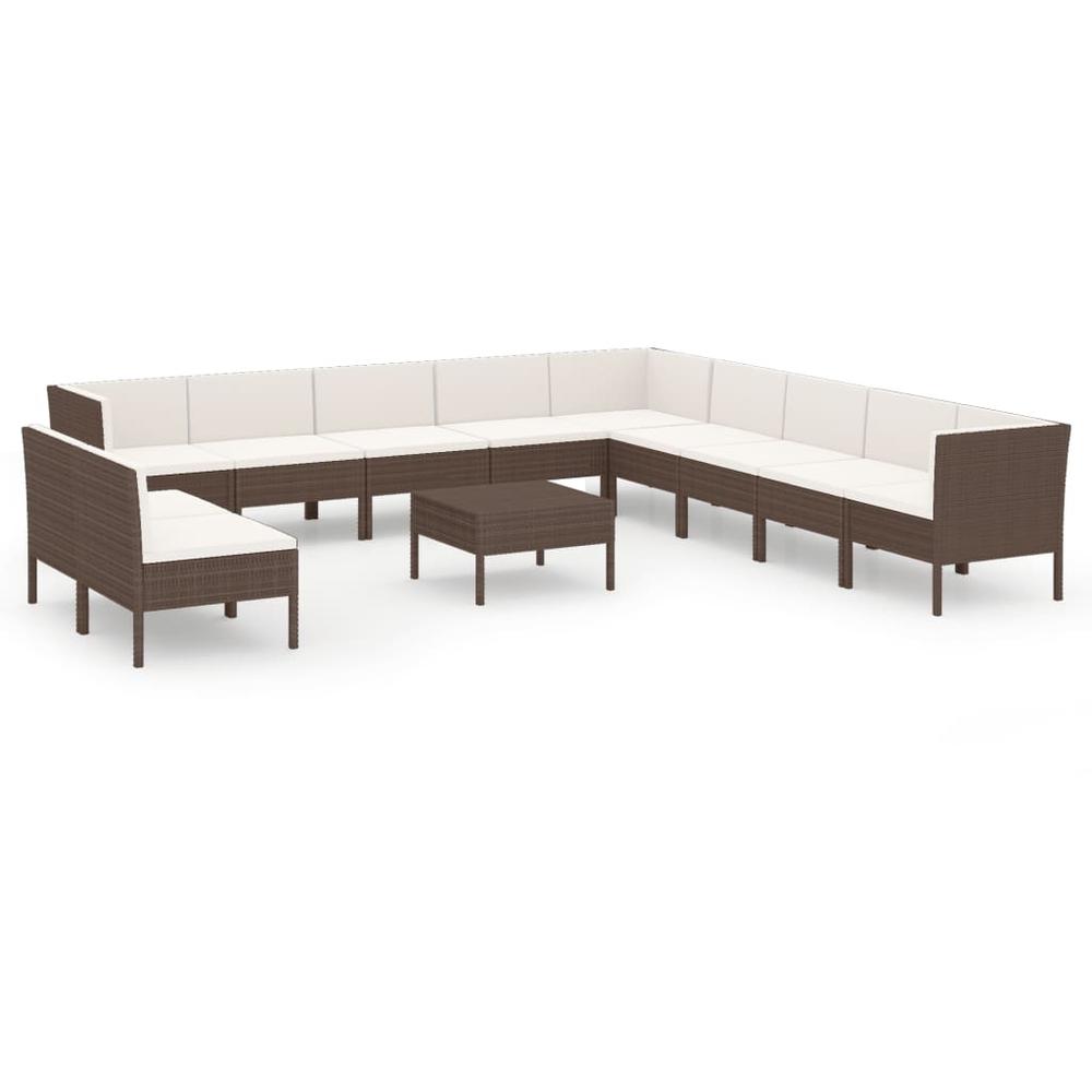 vidaXL 12 Piece Patio Lounge Set with Cushions Poly Rattan Brown, 3094475. Picture 2