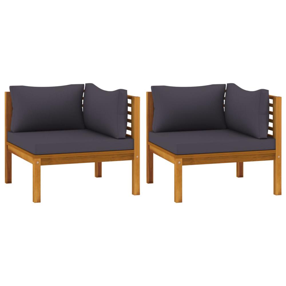 vidaXL Corner Sofas 2 pcs with Dark Gray Cushions Solid Acacia Wood. Picture 2