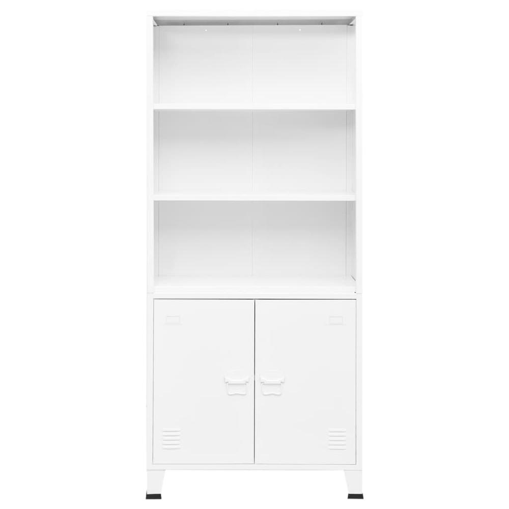 vidaXL Industrial Bookshelf White 31.5"x12.6"x70.9" Steel. Picture 2