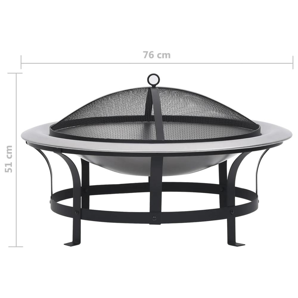 vidaXL Outdoor Fire Pit with Grill Stainless Steel 29.9". Picture 11