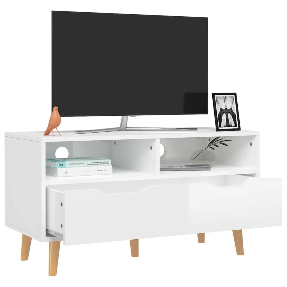 vidaXL TV Cabinet High Gloss White 35.4"x15.7"x19.1" Engineered Wood. Picture 3