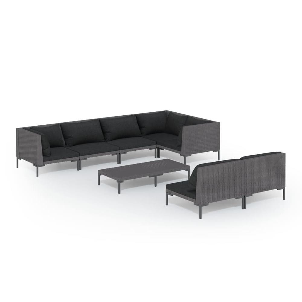 vidaXL 8 Piece Patio Lounge Set with Cushions Poly Rattan Dark Gray, 3099861. Picture 2