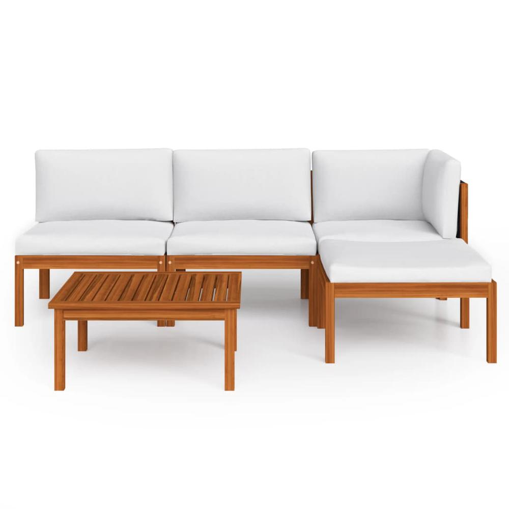 vidaXL 5 Piece Patio Lounge Set with Cushions Cream Solid Acacia Wood, 3057878. Picture 3