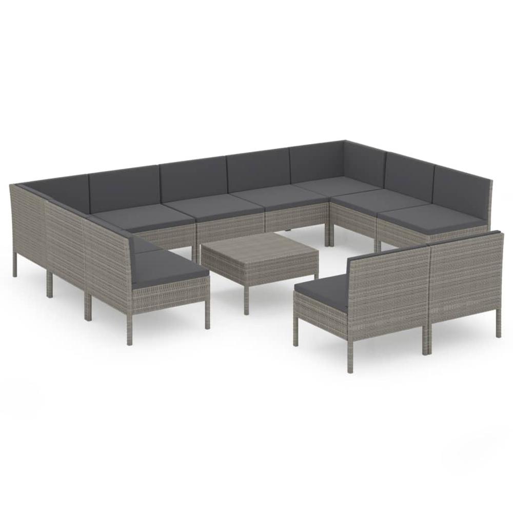vidaXL 12 Piece Patio Lounge Set with Cushions Poly Rattan Gray, 3094610. Picture 2