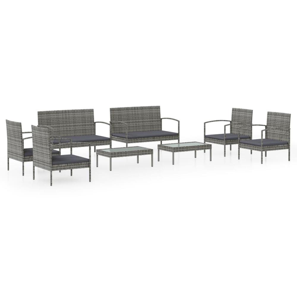 vidaXL 8 Piece Patio Lounge Set with Cushions Poly Rattan Gray, 3095967. Picture 2