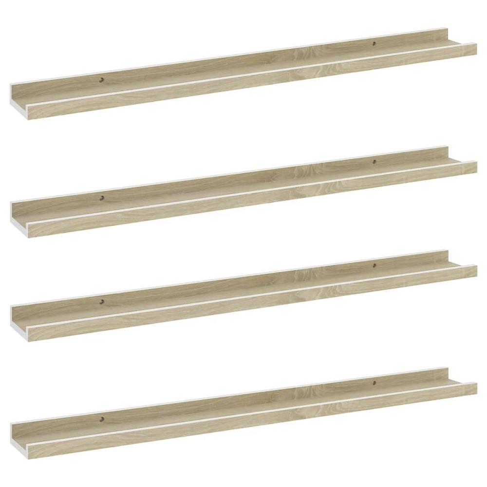 vidaXL Wall Shelves 4 pcs White and Sonoma Oak 31.5"x3.5"x1.2". Picture 2