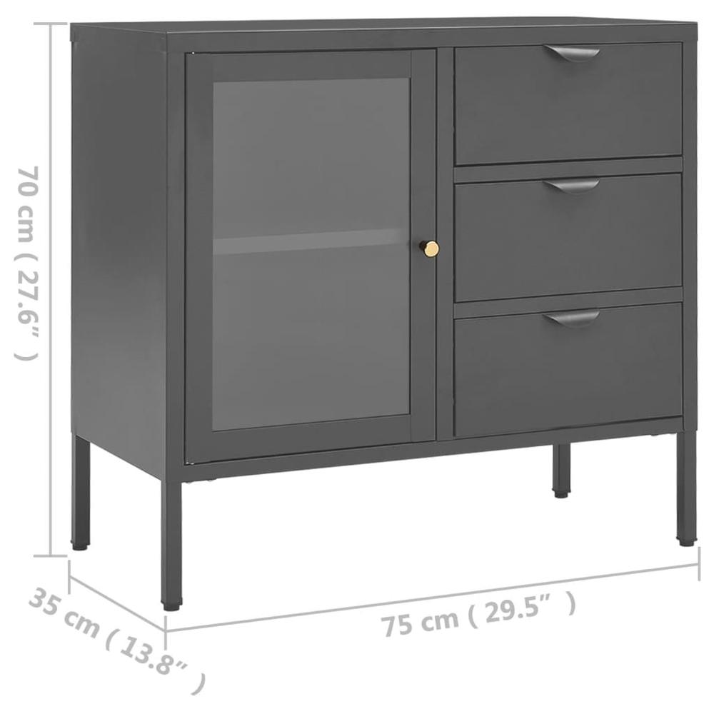 vidaXL Sideboard Anthracite 29.5"x13.8"x27.6" Steel and Tempered Glass. Picture 11