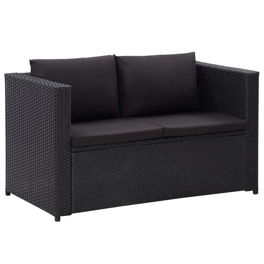 vidaXL 3 Piece Patio Lounge Set with Cushions Poly Rattan Black, 316008. Picture 3